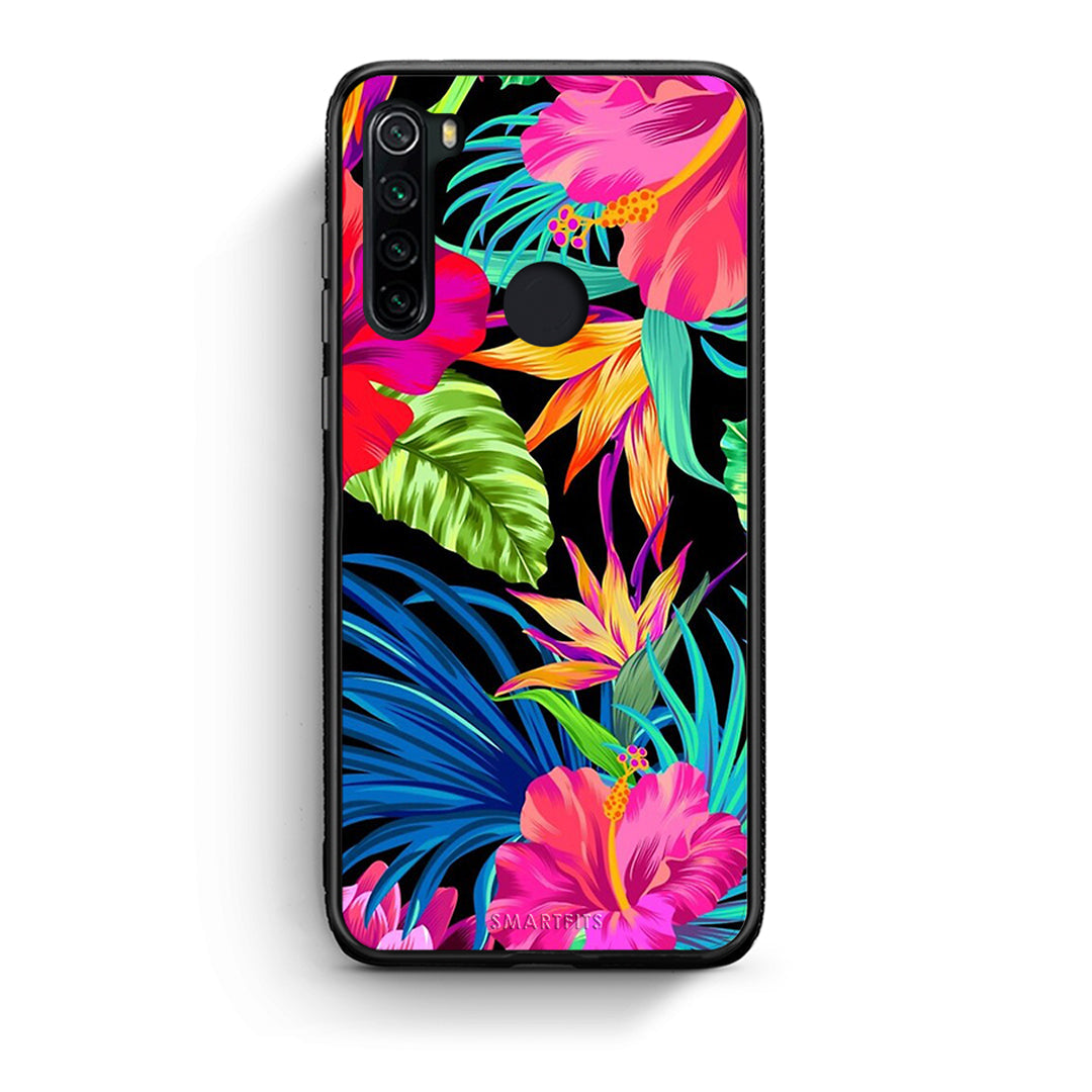 Xiaomi Redmi Note 8 Tropical Flowers θήκη από τη Smartfits με σχέδιο στο πίσω μέρος και μαύρο περίβλημα | Smartphone case with colorful back and black bezels by Smartfits