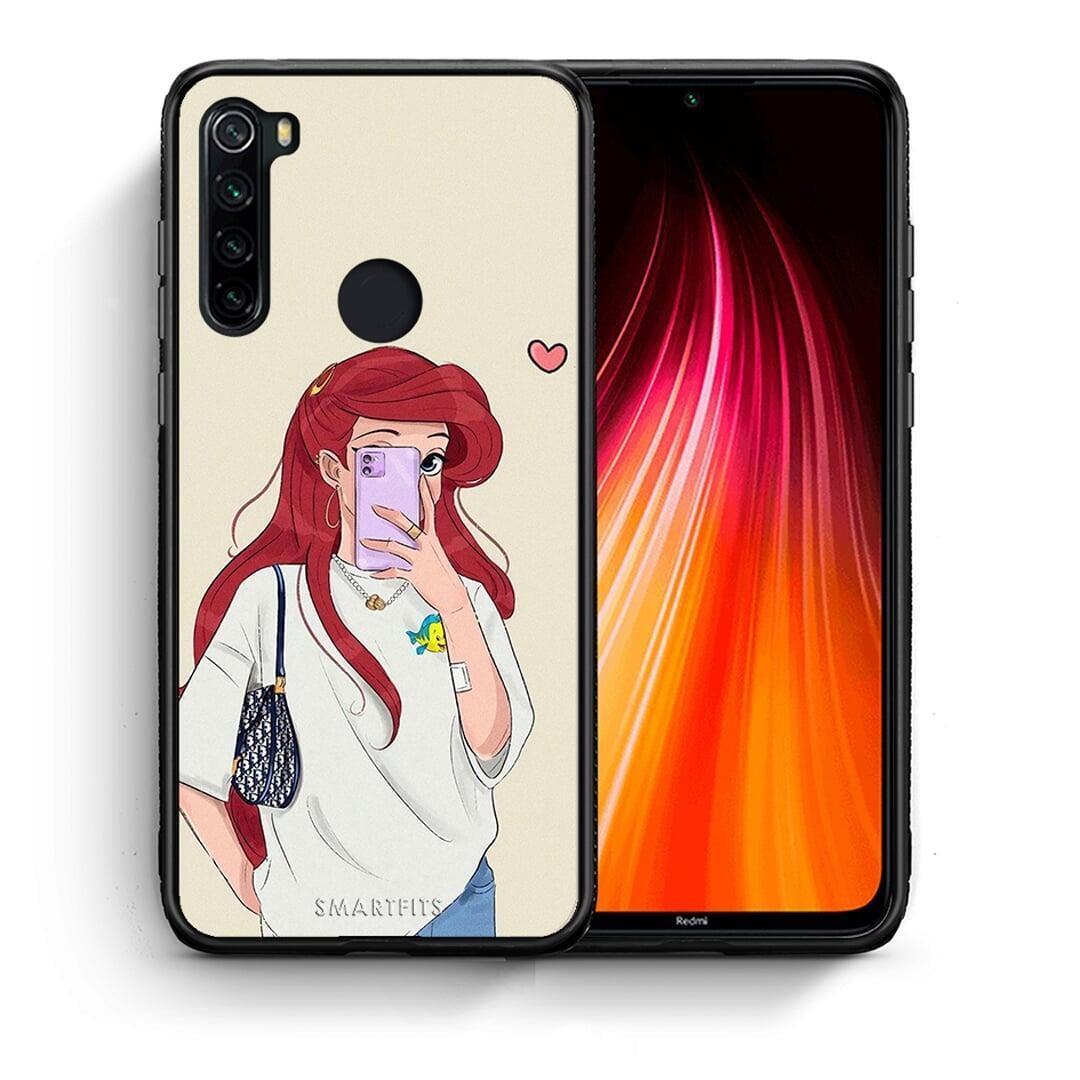 Θήκη Xiaomi Redmi Note 8 Walking Mermaid από τη Smartfits με σχέδιο στο πίσω μέρος και μαύρο περίβλημα | Xiaomi Redmi Note 8 Walking Mermaid case with colorful back and black bezels