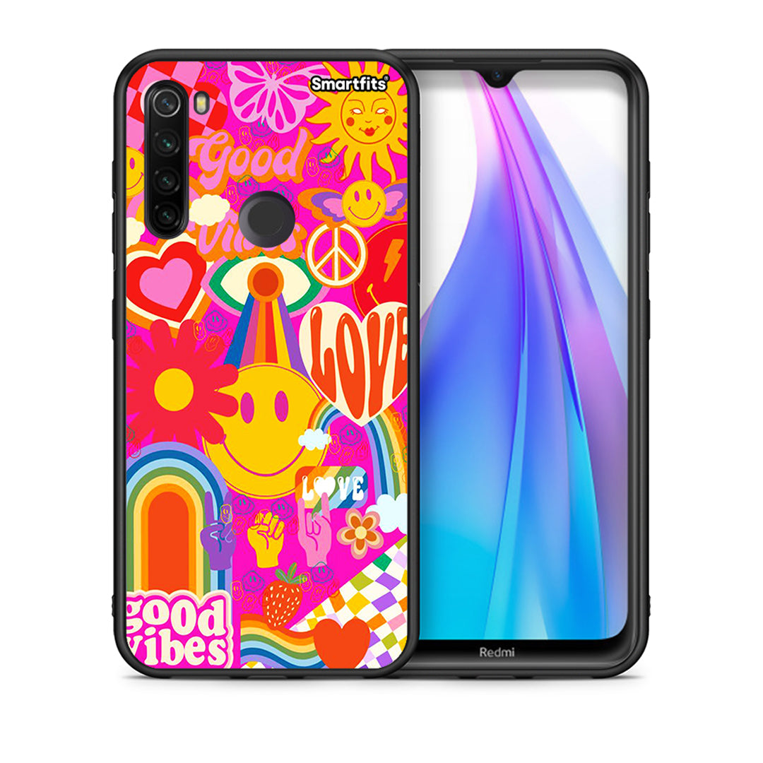 Θήκη Xiaomi Redmi Note 8T Hippie Love από τη Smartfits με σχέδιο στο πίσω μέρος και μαύρο περίβλημα | Xiaomi Redmi Note 8 Hippie Love case with colorful back and black bezels