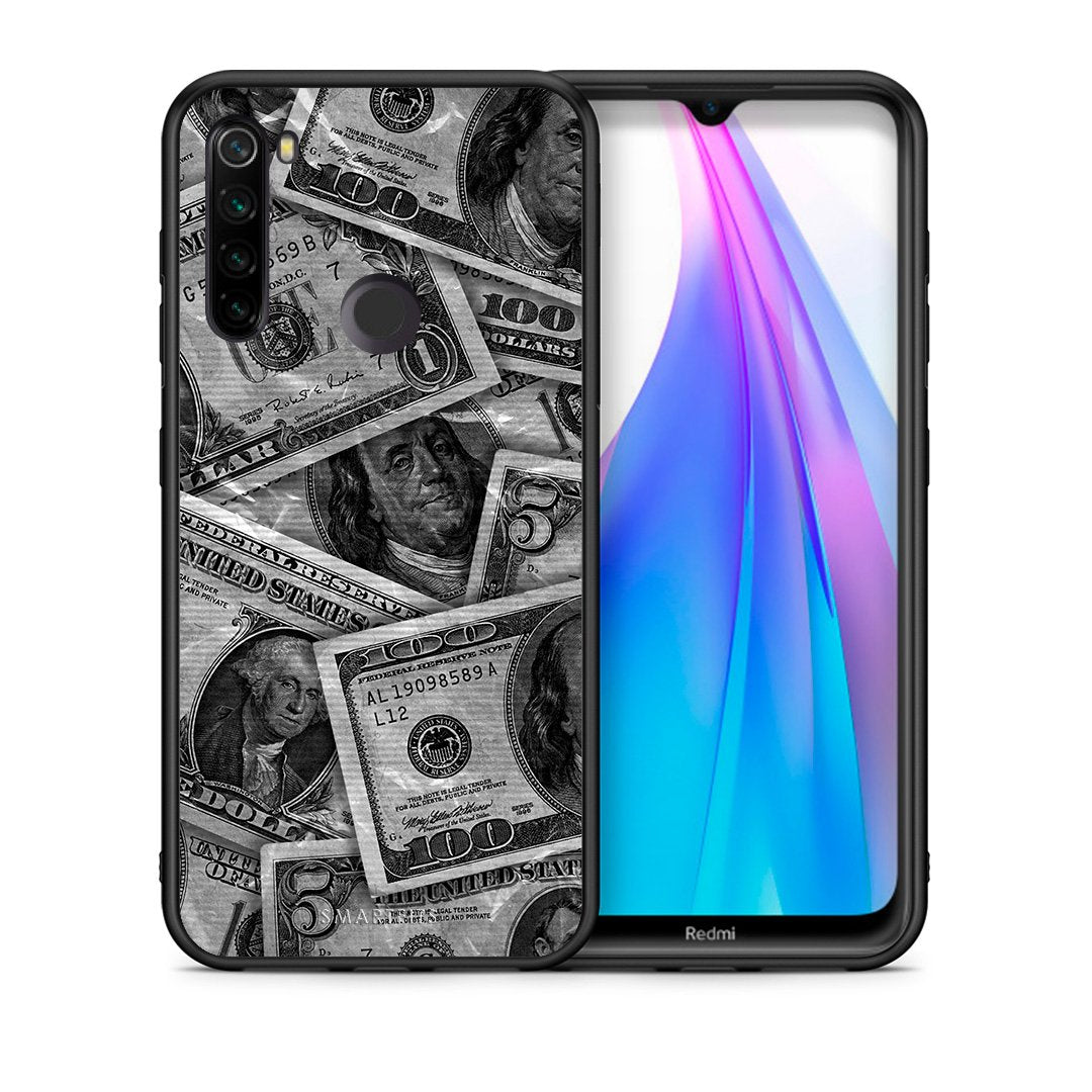 Θήκη Xiaomi Redmi Note 8T Money Dollars από τη Smartfits με σχέδιο στο πίσω μέρος και μαύρο περίβλημα | Xiaomi Redmi Note 8 Money Dollars case with colorful back and black bezels