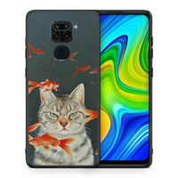 Thumbnail for Θήκη Xiaomi Redmi Note 9 Cat Goldfish από τη Smartfits με σχέδιο στο πίσω μέρος και μαύρο περίβλημα | Xiaomi Redmi Note 9 Cat Goldfish case with colorful back and black bezels