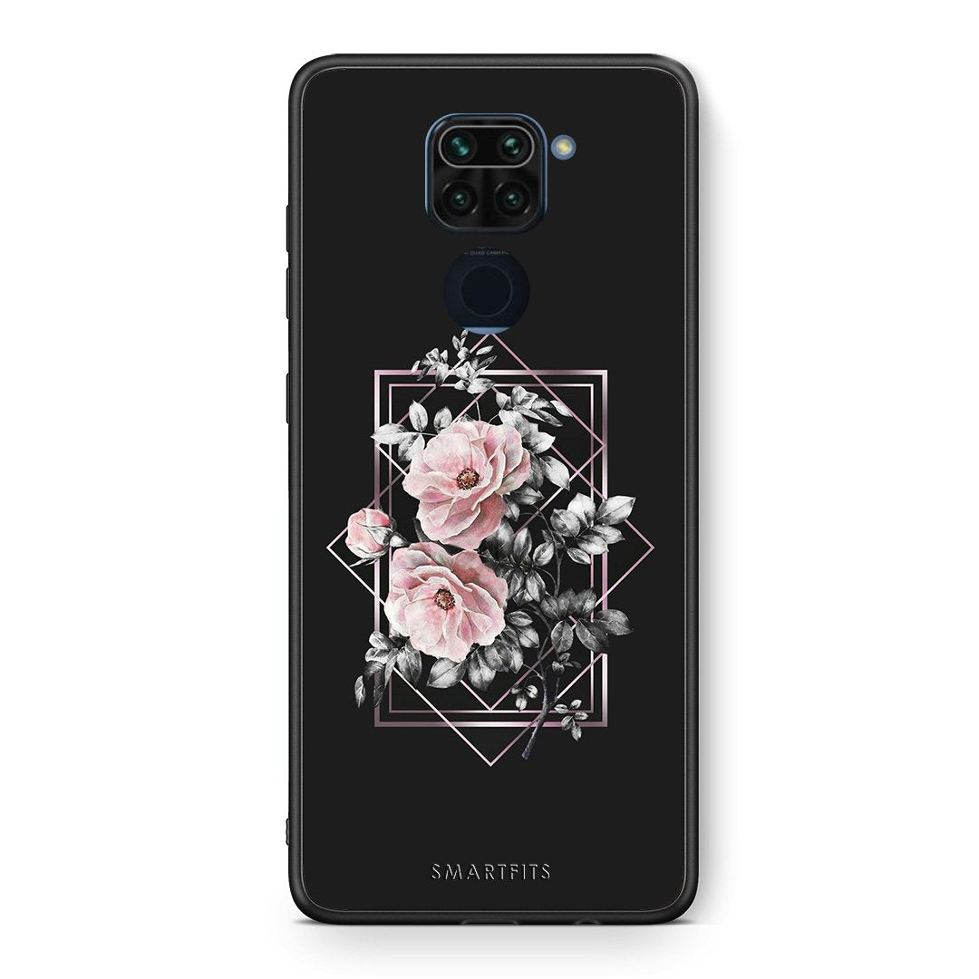 Θήκη Xiaomi Redmi Note 9 Frame Flower από τη Smartfits με σχέδιο στο πίσω μέρος και μαύρο περίβλημα | Xiaomi Redmi Note 9 Frame Flower case with colorful back and black bezels