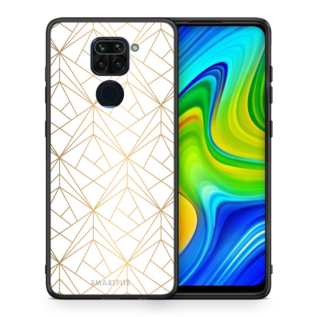 Θήκη Xiaomi Redmi Note 9 Luxury White Geometric από τη Smartfits με σχέδιο στο πίσω μέρος και μαύρο περίβλημα | Xiaomi Redmi Note 9 Luxury White Geometric case with colorful back and black bezels