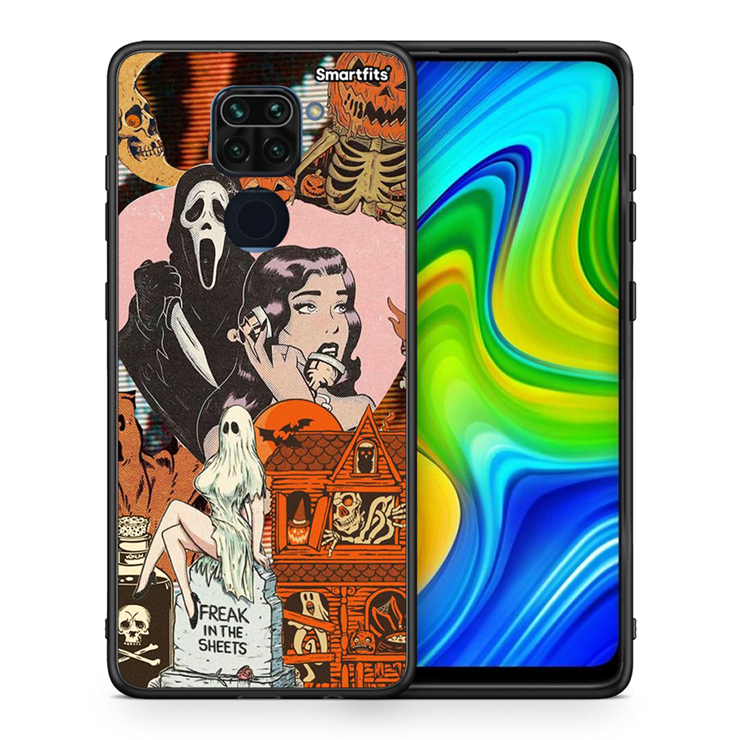 Θήκη Xiaomi Redmi Note 9 Halloween Collage από τη Smartfits με σχέδιο στο πίσω μέρος και μαύρο περίβλημα | Xiaomi Redmi Note 9 Halloween Collage case with colorful back and black bezels