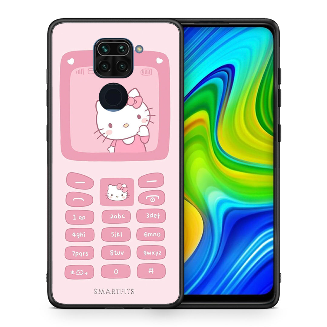 Θήκη Αγίου Βαλεντίνου Xiaomi Redmi Note 9 Hello Kitten από τη Smartfits με σχέδιο στο πίσω μέρος και μαύρο περίβλημα | Xiaomi Redmi Note 9 Hello Kitten case with colorful back and black bezels