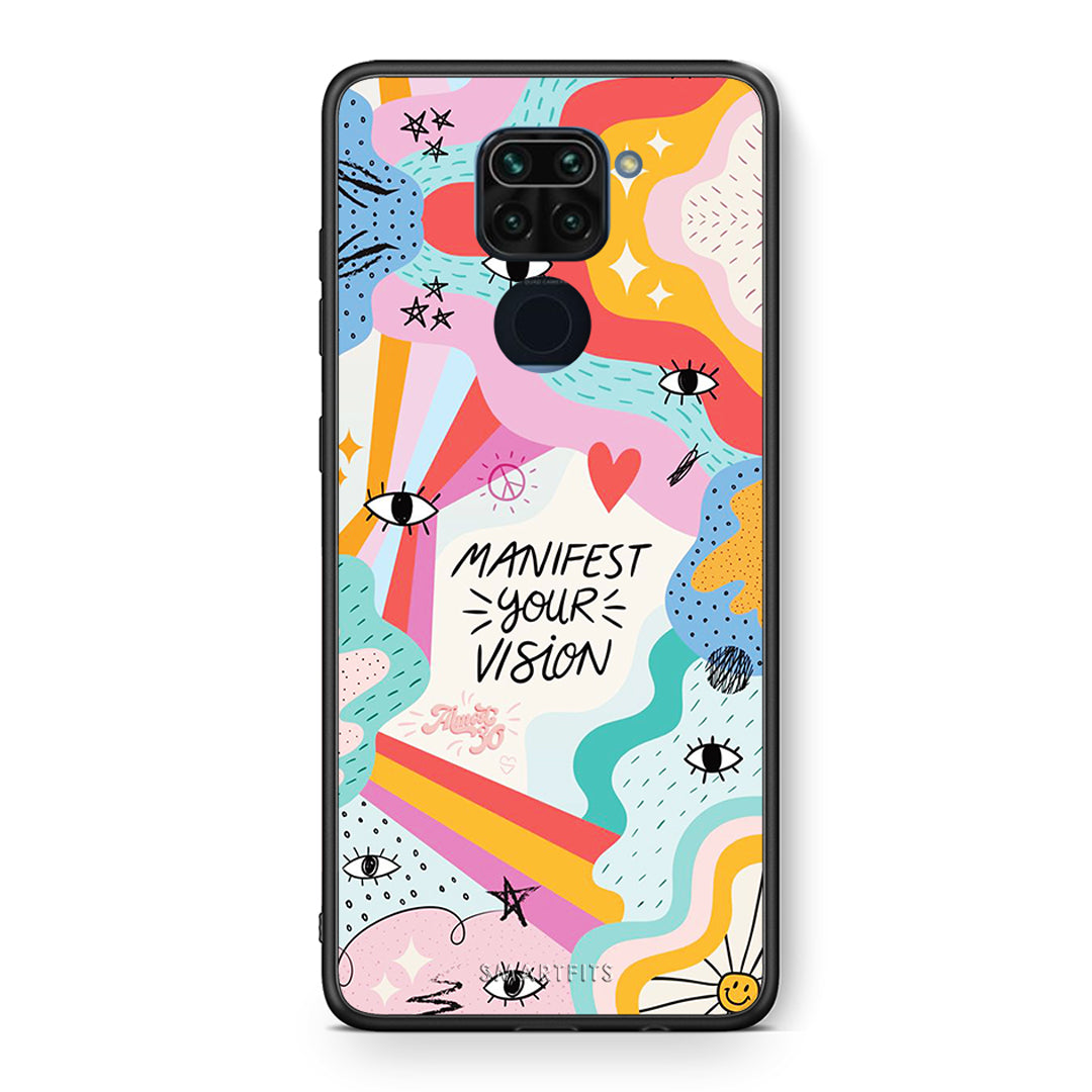 Θήκη Xiaomi Redmi Note 9 Manifest Your Vision από τη Smartfits με σχέδιο στο πίσω μέρος και μαύρο περίβλημα | Xiaomi Redmi Note 9 Manifest Your Vision case with colorful back and black bezels