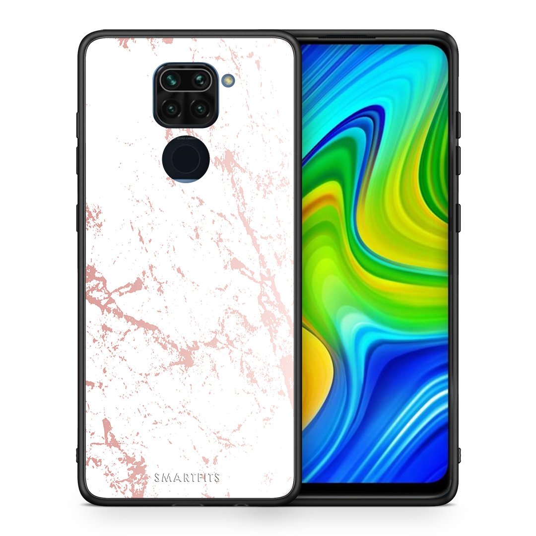 Θήκη Xiaomi Redmi Note 9 Pink Splash Marble από τη Smartfits με σχέδιο στο πίσω μέρος και μαύρο περίβλημα | Xiaomi Redmi Note 9 Pink Splash Marble case with colorful back and black bezels