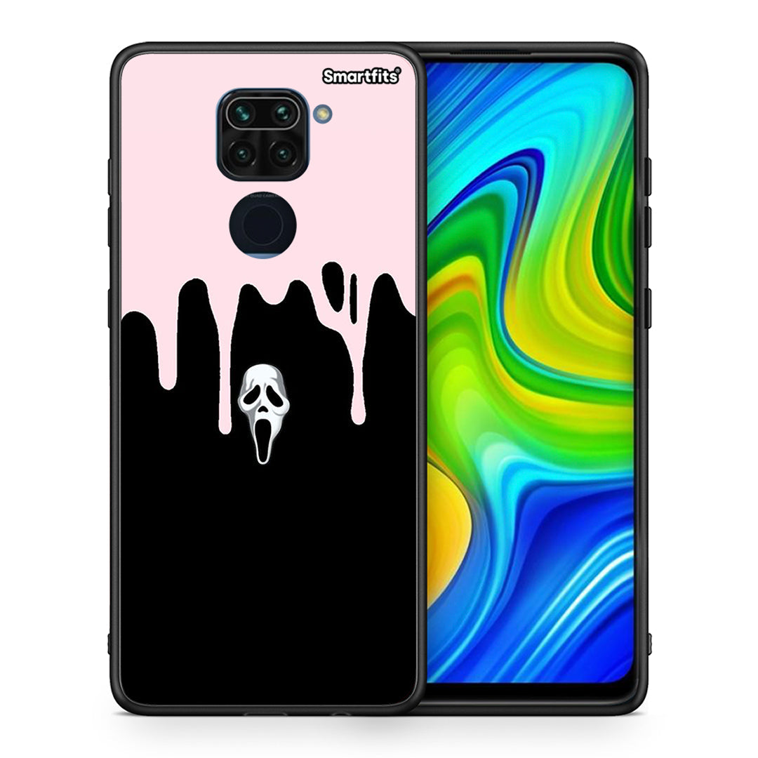 Θήκη Xiaomi Redmi Note 9 Melting Halloween Mask από τη Smartfits με σχέδιο στο πίσω μέρος και μαύρο περίβλημα | Xiaomi Redmi Note 9 Melting Halloween Mask case with colorful back and black bezels