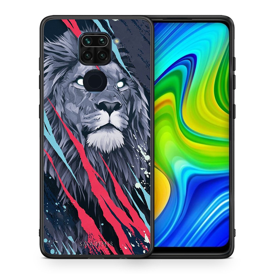 Θήκη Xiaomi Redmi Note 9 Lion Designer PopArt από τη Smartfits με σχέδιο στο πίσω μέρος και μαύρο περίβλημα | Xiaomi Redmi Note 9 Lion Designer PopArt case with colorful back and black bezels