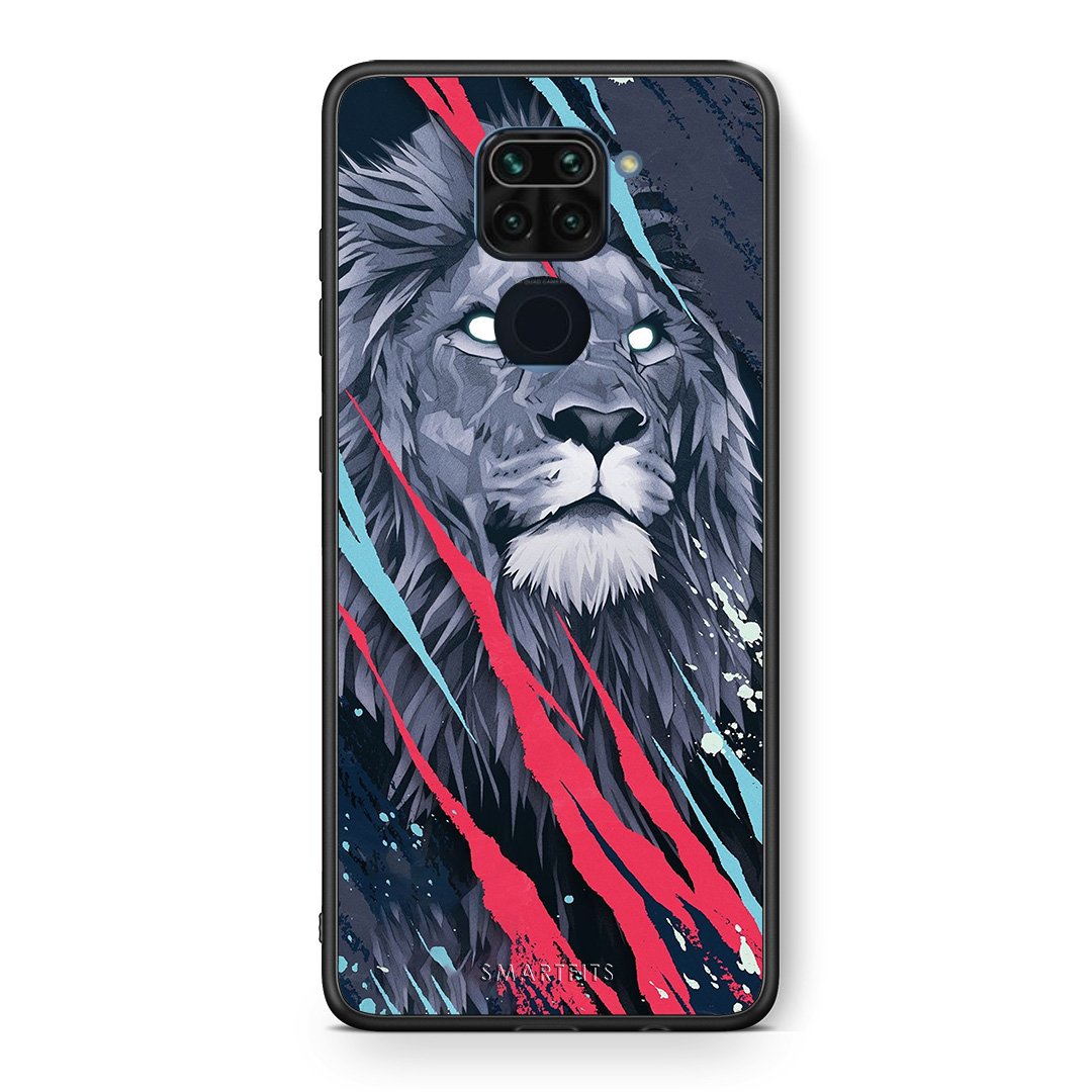 Θήκη Xiaomi Redmi Note 9 Lion Designer PopArt από τη Smartfits με σχέδιο στο πίσω μέρος και μαύρο περίβλημα | Xiaomi Redmi Note 9 Lion Designer PopArt case with colorful back and black bezels