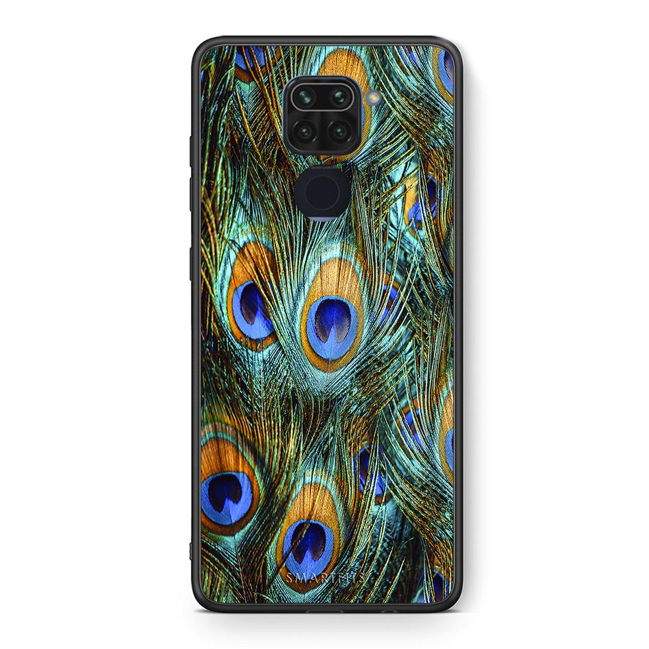 Θήκη Xiaomi Redmi Note 9 Real Peacock Feathers από τη Smartfits με σχέδιο στο πίσω μέρος και μαύρο περίβλημα | Xiaomi Redmi Note 9 Real Peacock Feathers case with colorful back and black bezels