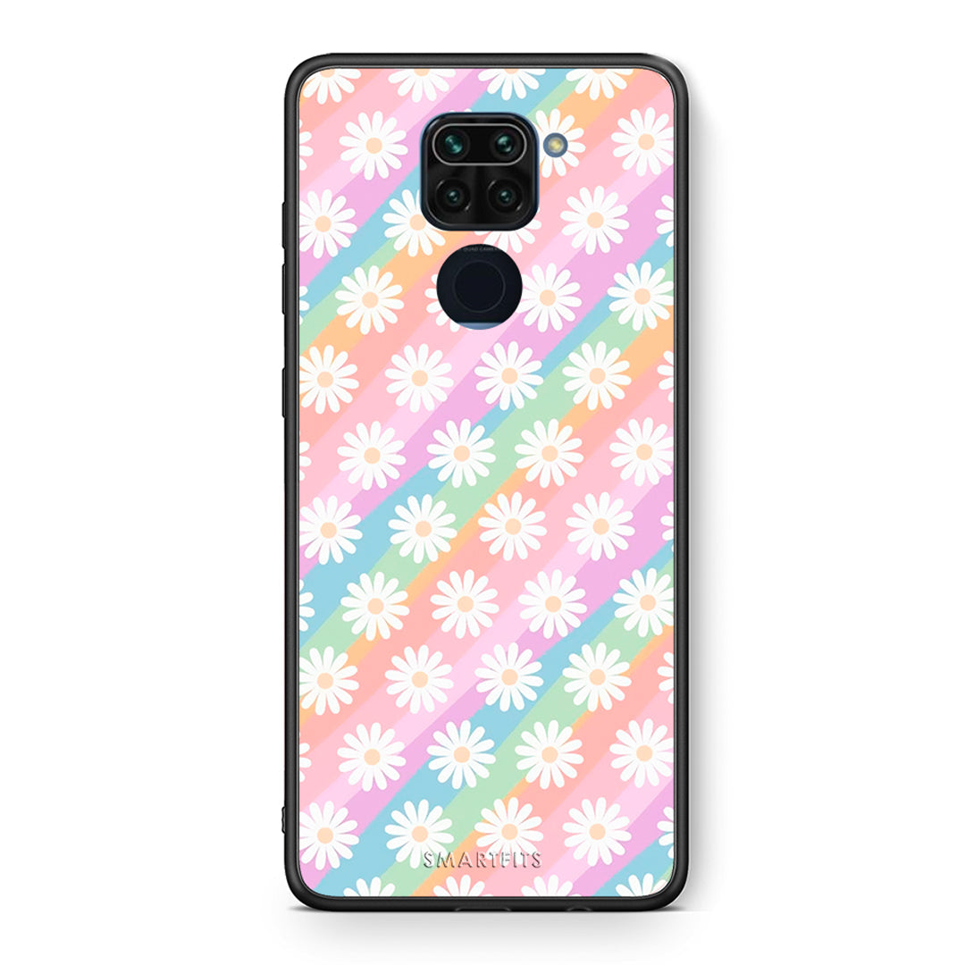 Θήκη Xiaomi Redmi Note 9 White Daisies από τη Smartfits με σχέδιο στο πίσω μέρος και μαύρο περίβλημα | Xiaomi Redmi Note 9 White Daisies case with colorful back and black bezels