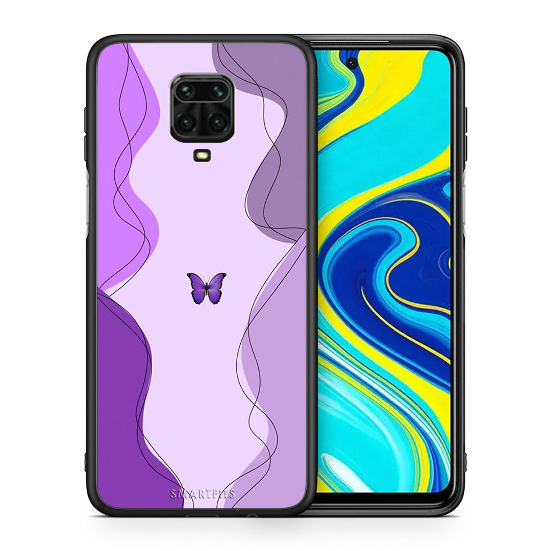 Θήκη Αγίου Βαλεντίνου Xiaomi Redmi Note 9S / 9 Pro Purple Mariposa από τη Smartfits με σχέδιο στο πίσω μέρος και μαύρο περίβλημα | Xiaomi Redmi Note 9S / 9 Pro Purple Mariposa case with colorful back and black bezels