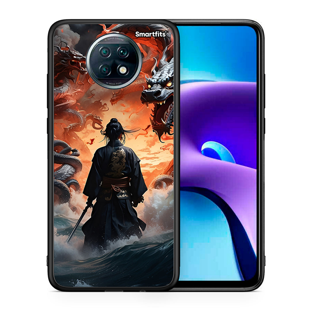 Θήκη Xiaomi Redmi Note 9T Dragons Fight από τη Smartfits με σχέδιο στο πίσω μέρος και μαύρο περίβλημα | Xiaomi Redmi Note 9T Dragons Fight case with colorful back and black bezels