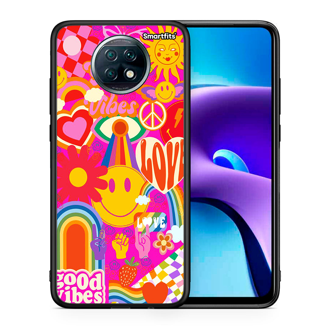 Θήκη Xiaomi Redmi Note 9T Hippie Love από τη Smartfits με σχέδιο στο πίσω μέρος και μαύρο περίβλημα | Xiaomi Redmi Note 9T Hippie Love case with colorful back and black bezels