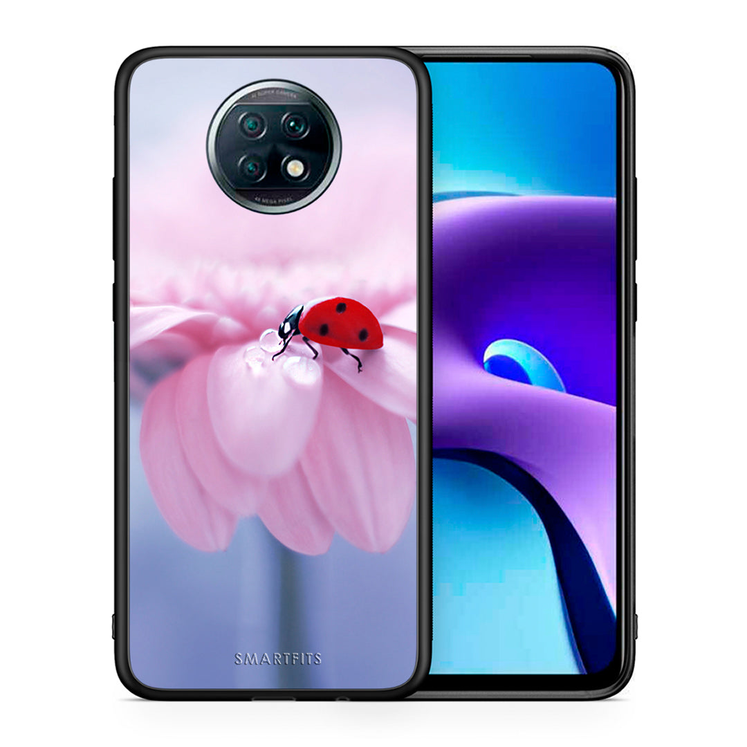 Θήκη Xiaomi Redmi Note 9T Ladybug Flower από τη Smartfits με σχέδιο στο πίσω μέρος και μαύρο περίβλημα | Xiaomi Redmi Note 9T Ladybug Flower case with colorful back and black bezels