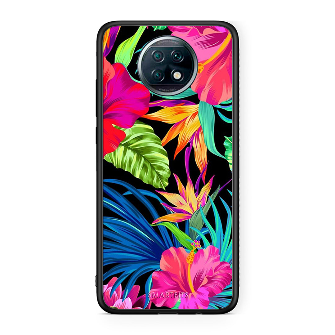 Xiaomi Redmi Note 9T Tropical Flowers θήκη από τη Smartfits με σχέδιο στο πίσω μέρος και μαύρο περίβλημα | Smartphone case with colorful back and black bezels by Smartfits