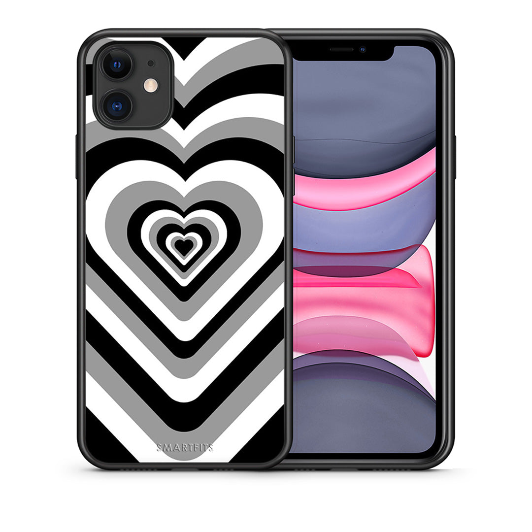 Θήκη iPhone 11 Black Hearts από τη Smartfits με σχέδιο στο πίσω μέρος και μαύρο περίβλημα | iPhone 11 Black Hearts case with colorful back and black bezels