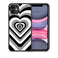 Thumbnail for Θήκη iPhone 11 Black Hearts από τη Smartfits με σχέδιο στο πίσω μέρος και μαύρο περίβλημα | iPhone 11 Black Hearts case with colorful back and black bezels