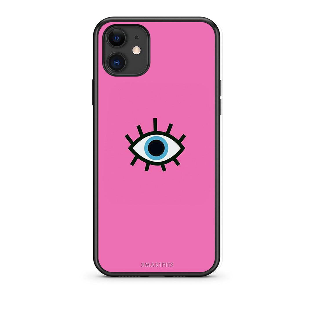 iPhone 11 Blue Eye Pink θήκη από τη Smartfits με σχέδιο στο πίσω μέρος και μαύρο περίβλημα | Smartphone case with colorful back and black bezels by Smartfits