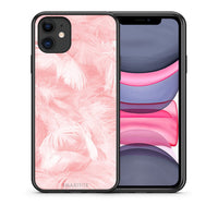 Thumbnail for Θήκη iPhone 11 Pink Feather Boho από τη Smartfits με σχέδιο στο πίσω μέρος και μαύρο περίβλημα | iPhone 11 Pink Feather Boho case with colorful back and black bezels