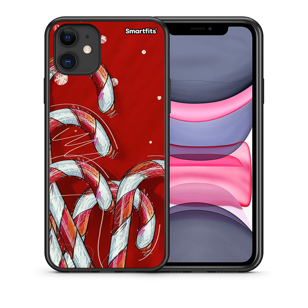 Θήκη iPhone 11 Candy Cane από τη Smartfits με σχέδιο στο πίσω μέρος και μαύρο περίβλημα | iPhone 11 Candy Cane case with colorful back and black bezels