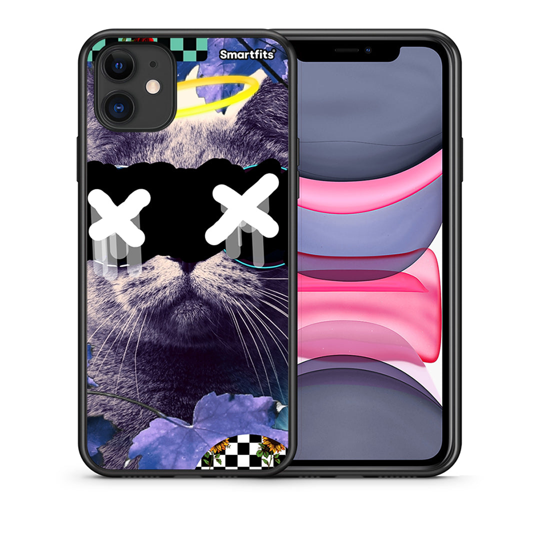 Θήκη iPhone 11 Cat Collage από τη Smartfits με σχέδιο στο πίσω μέρος και μαύρο περίβλημα | iPhone 11 Cat Collage case with colorful back and black bezels