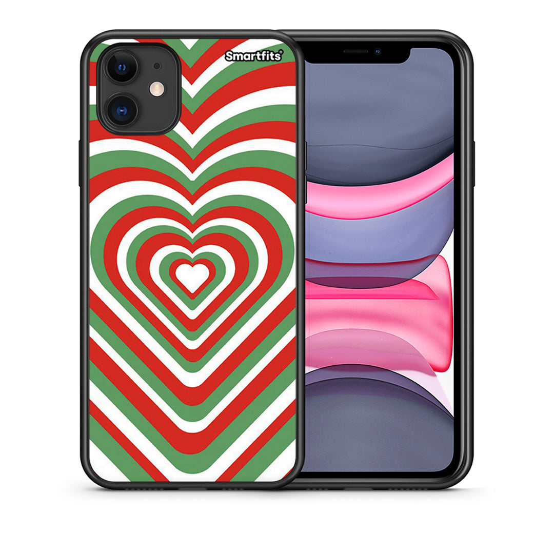 Θήκη iPhone 11 Christmas Hearts από τη Smartfits με σχέδιο στο πίσω μέρος και μαύρο περίβλημα | iPhone 11 Christmas Hearts case with colorful back and black bezels