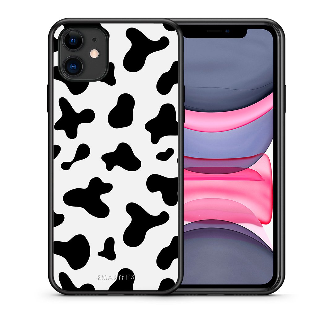Θήκη iPhone 11 Cow Print από τη Smartfits με σχέδιο στο πίσω μέρος και μαύρο περίβλημα | iPhone 11 Cow Print case with colorful back and black bezels