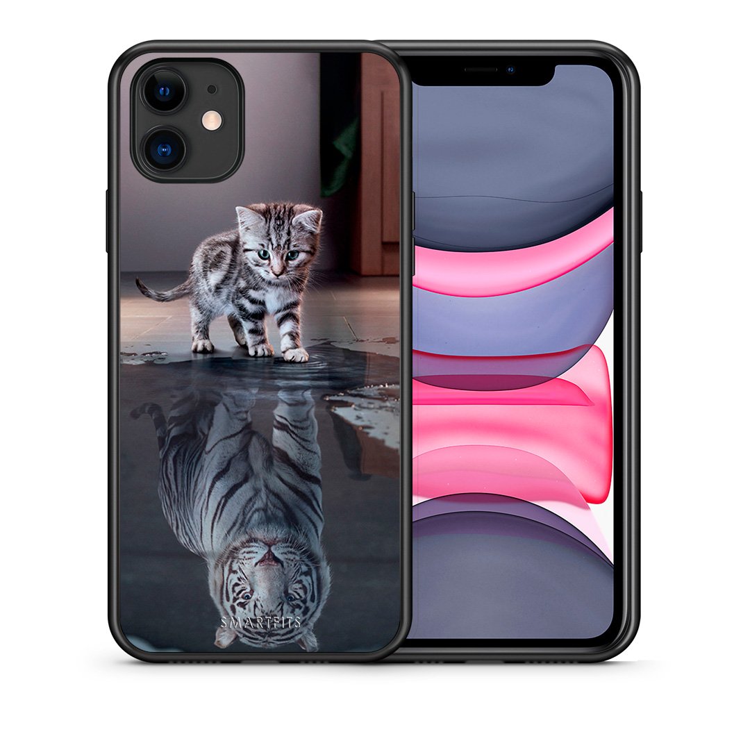 Θήκη iPhone 11 Tiger Cute από τη Smartfits με σχέδιο στο πίσω μέρος και μαύρο περίβλημα | iPhone 11 Tiger Cute case with colorful back and black bezels