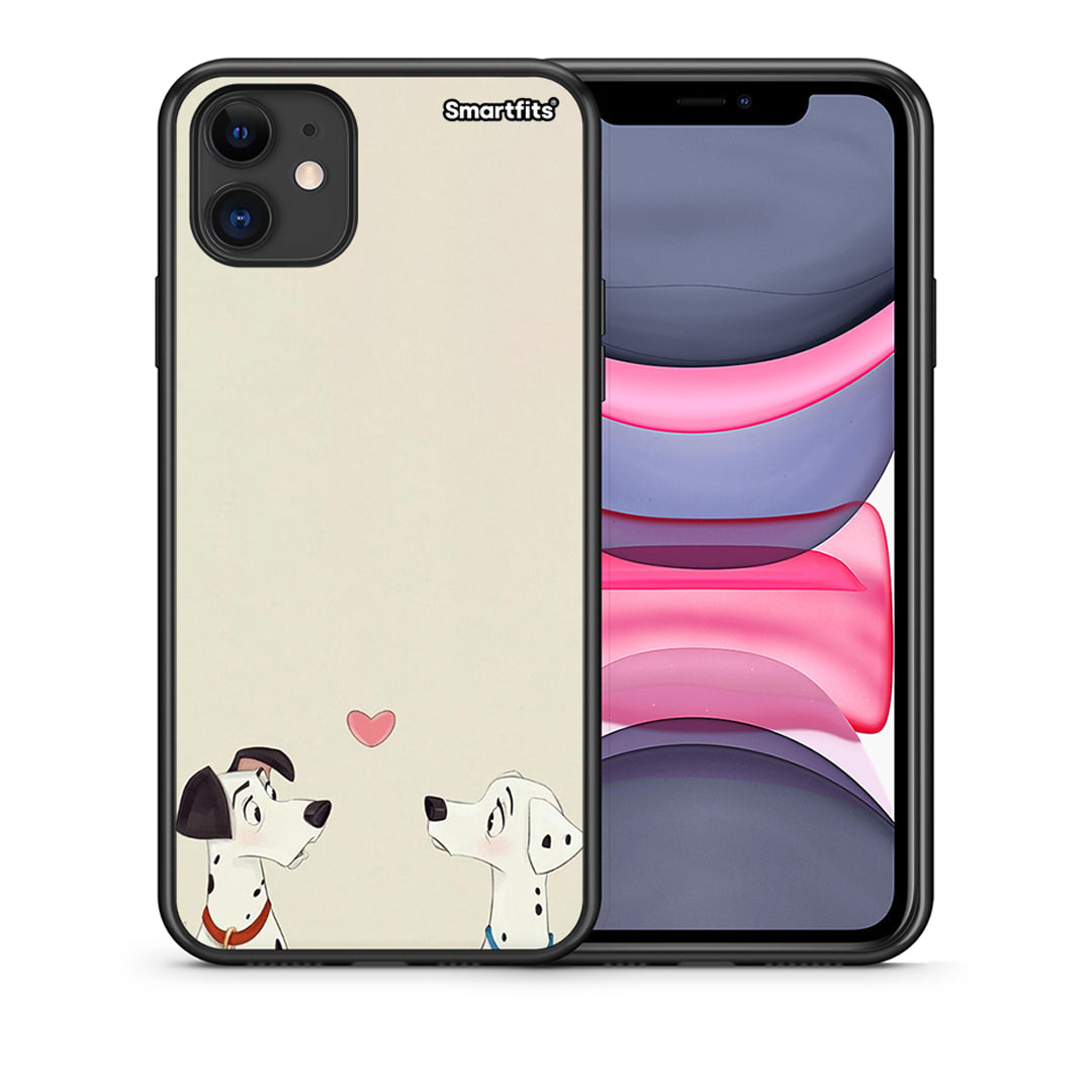 Θήκη iPhone 11 Dalmatians Love από τη Smartfits με σχέδιο στο πίσω μέρος και μαύρο περίβλημα | iPhone 11 Dalmatians Love case with colorful back and black bezels