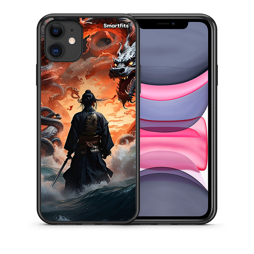 Θήκη iPhone 11 Dragons Fight από τη Smartfits με σχέδιο στο πίσω μέρος και μαύρο περίβλημα | iPhone 11 Dragons Fight case with colorful back and black bezels