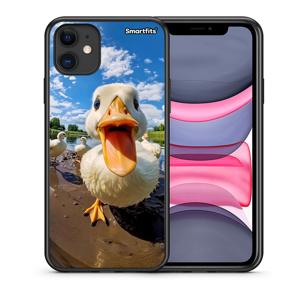 Θήκη iPhone 11 Duck Face από τη Smartfits με σχέδιο στο πίσω μέρος και μαύρο περίβλημα | iPhone 11 Duck Face case with colorful back and black bezels