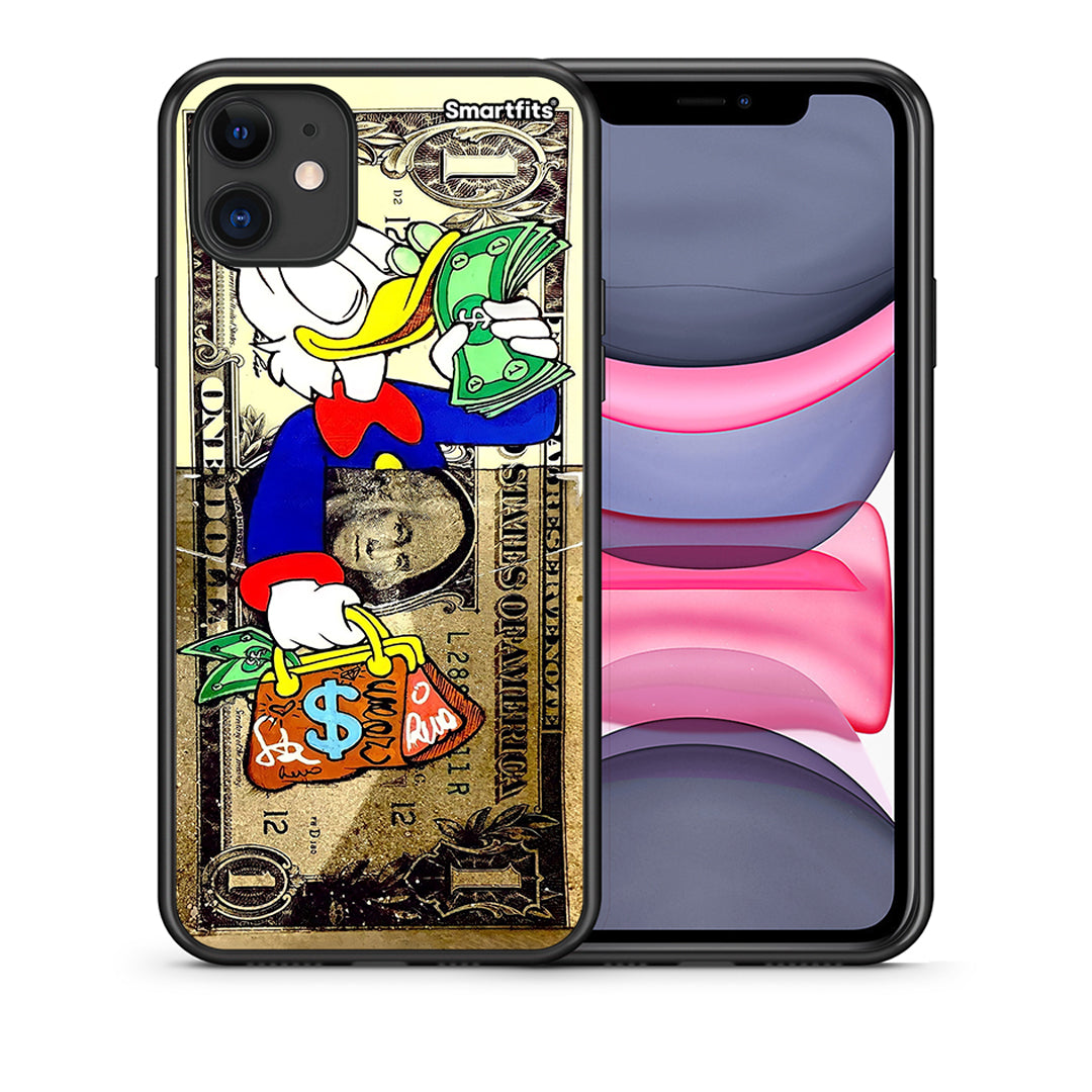 Θήκη iPhone 11 Duck Money από τη Smartfits με σχέδιο στο πίσω μέρος και μαύρο περίβλημα | iPhone 11 Duck Money case with colorful back and black bezels