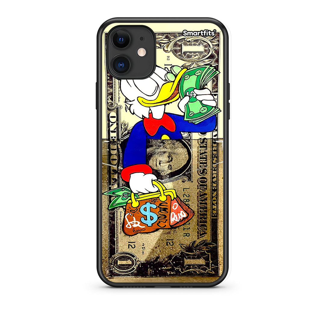 iPhone 11 Duck Money Θήκη από τη Smartfits με σχέδιο στο πίσω μέρος και μαύρο περίβλημα | Smartphone case with colorful back and black bezels by Smartfits