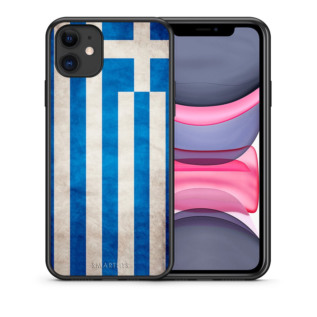 Θήκη iPhone 11 Greek Flag από τη Smartfits με σχέδιο στο πίσω μέρος και μαύρο περίβλημα | iPhone 11 Greek Flag case with colorful back and black bezels