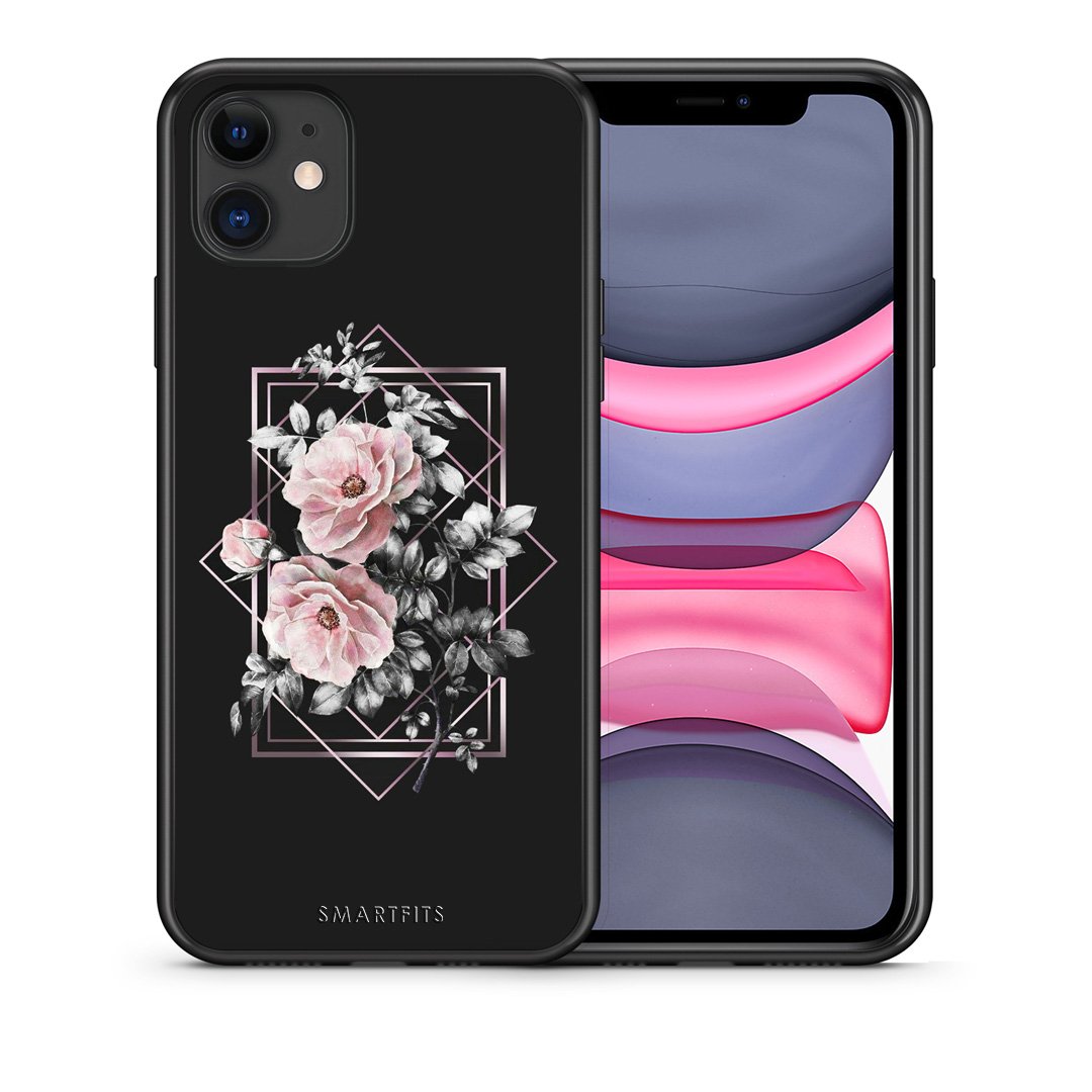 Θήκη iPhone 11 Frame Flower από τη Smartfits με σχέδιο στο πίσω μέρος και μαύρο περίβλημα | iPhone 11 Frame Flower case with colorful back and black bezels