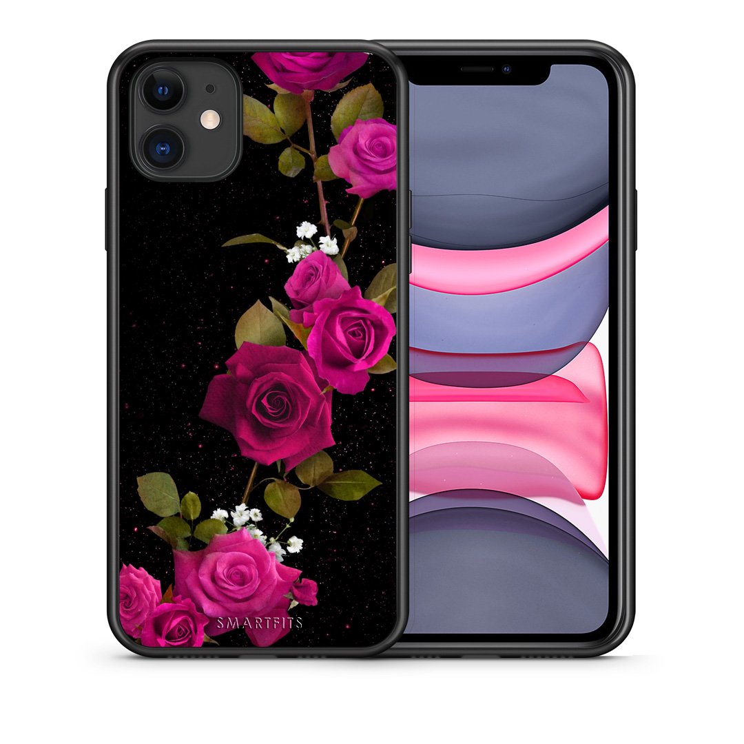 Θήκη iPhone 11 Red Roses Flower από τη Smartfits με σχέδιο στο πίσω μέρος και μαύρο περίβλημα | iPhone 11 Red Roses Flower case with colorful back and black bezels