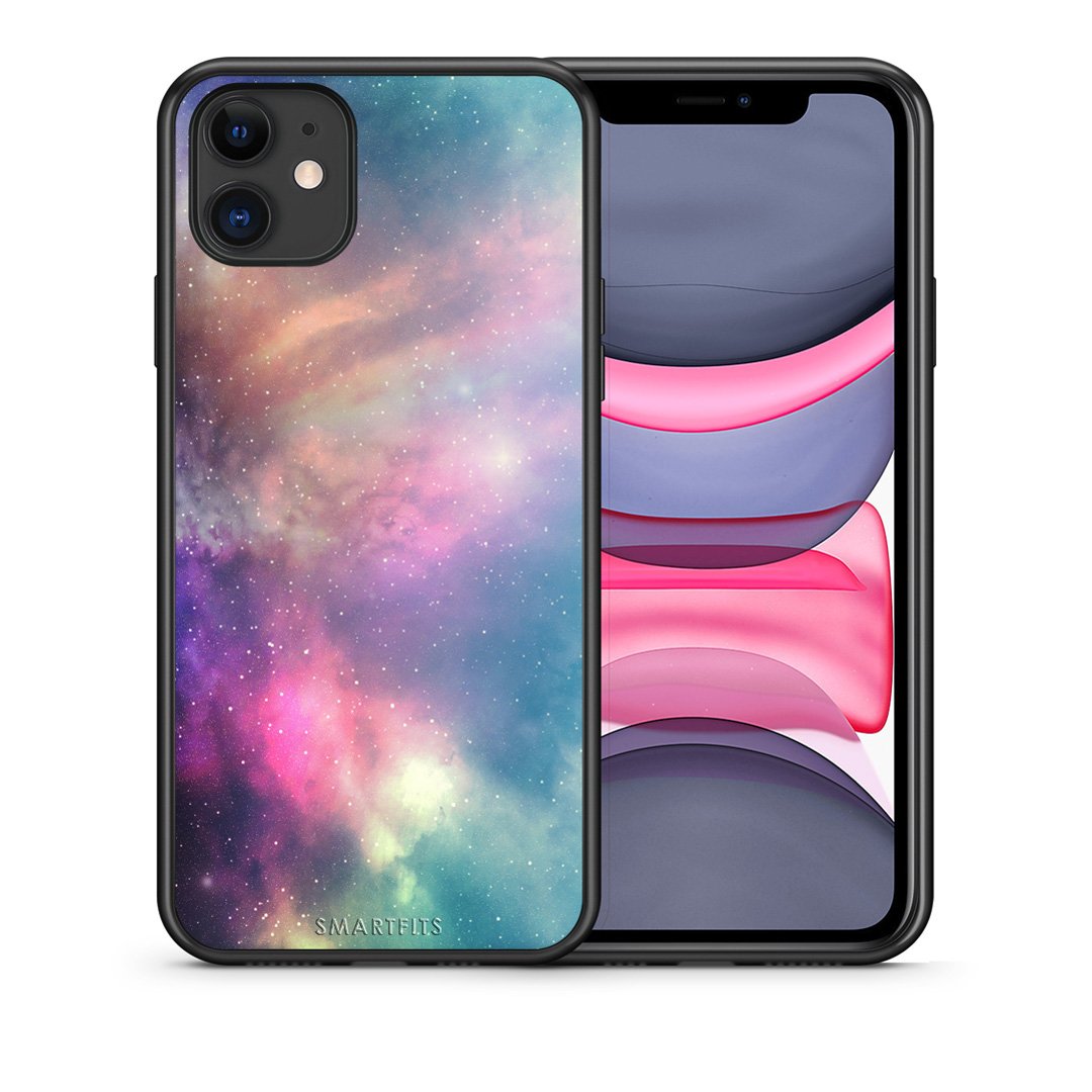 Θήκη iPhone 11 Rainbow Galaxy από τη Smartfits με σχέδιο στο πίσω μέρος και μαύρο περίβλημα | iPhone 11 Rainbow Galaxy case with colorful back and black bezels