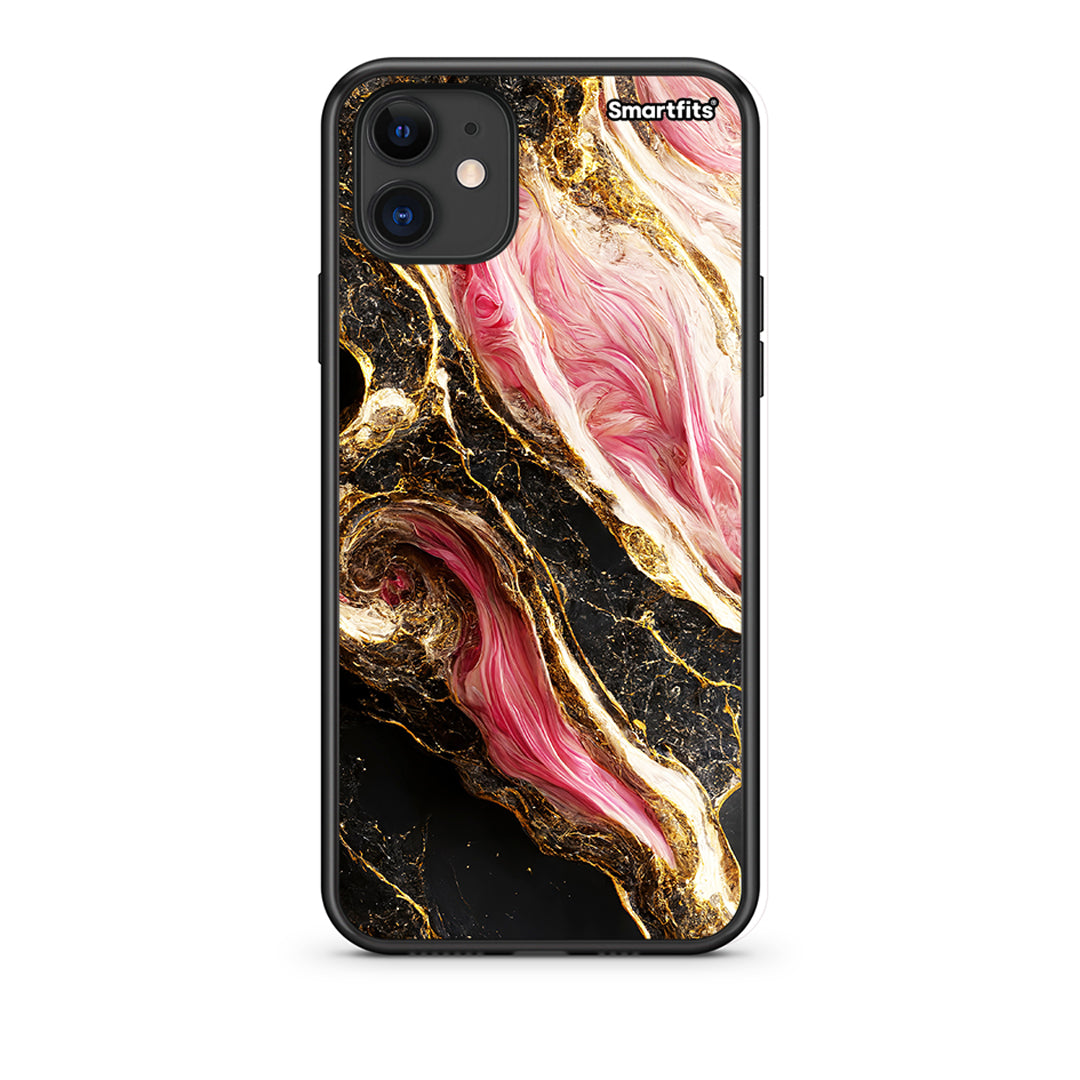 iPhone 11 Glamorous Pink Marble Θήκη από τη Smartfits με σχέδιο στο πίσω μέρος και μαύρο περίβλημα | Smartphone case with colorful back and black bezels by Smartfits