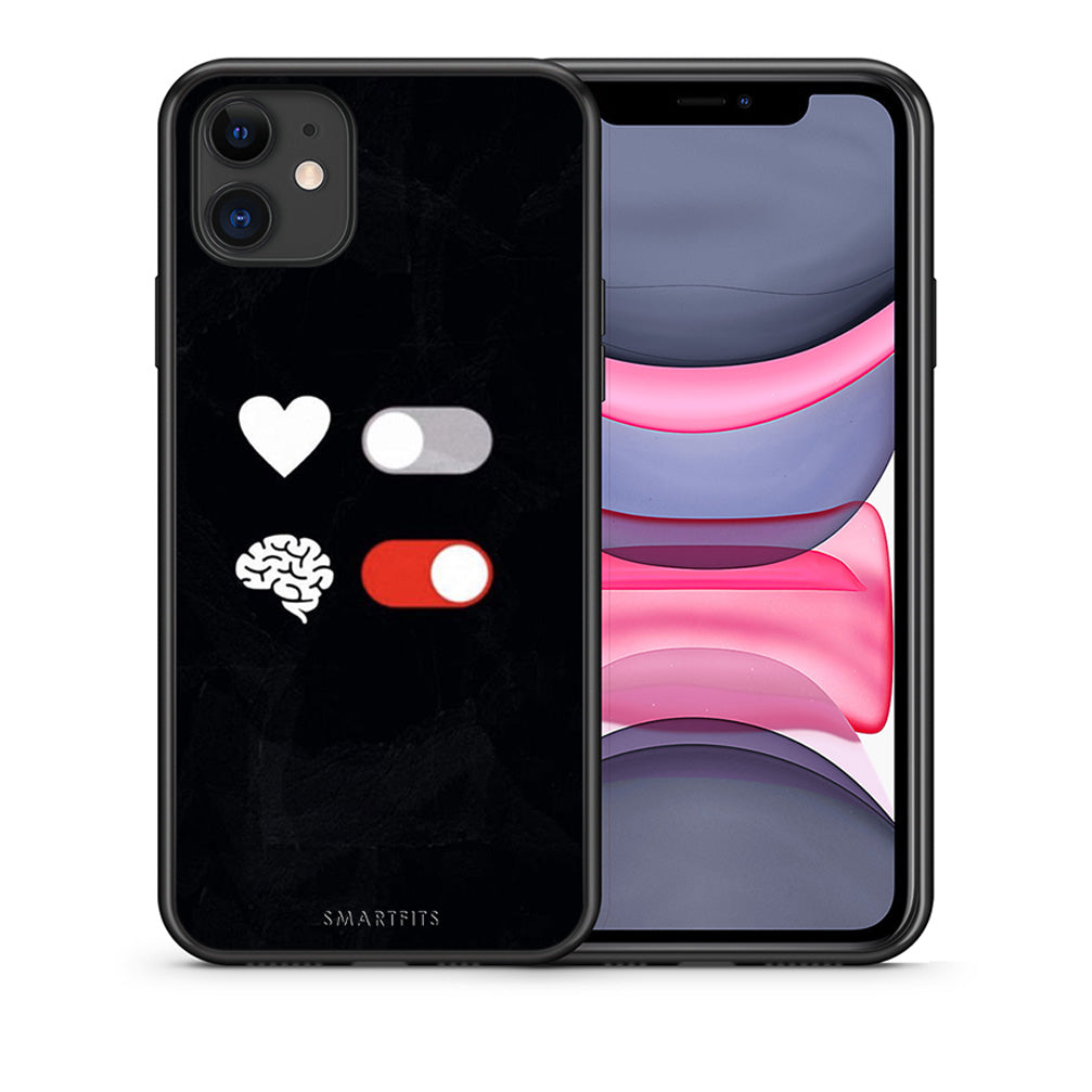 Θήκη Αγίου Βαλεντίνου iPhone 11 Heart Vs Brain από τη Smartfits με σχέδιο στο πίσω μέρος και μαύρο περίβλημα | iPhone 11 Heart Vs Brain case with colorful back and black bezels