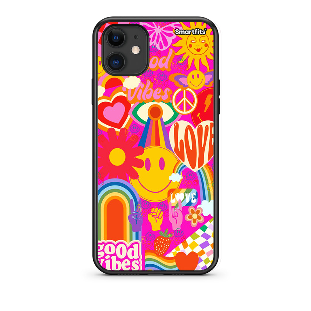 iPhone 11 Hippie Love Θήκη από τη Smartfits με σχέδιο στο πίσω μέρος και μαύρο περίβλημα | Smartphone case with colorful back and black bezels by Smartfits