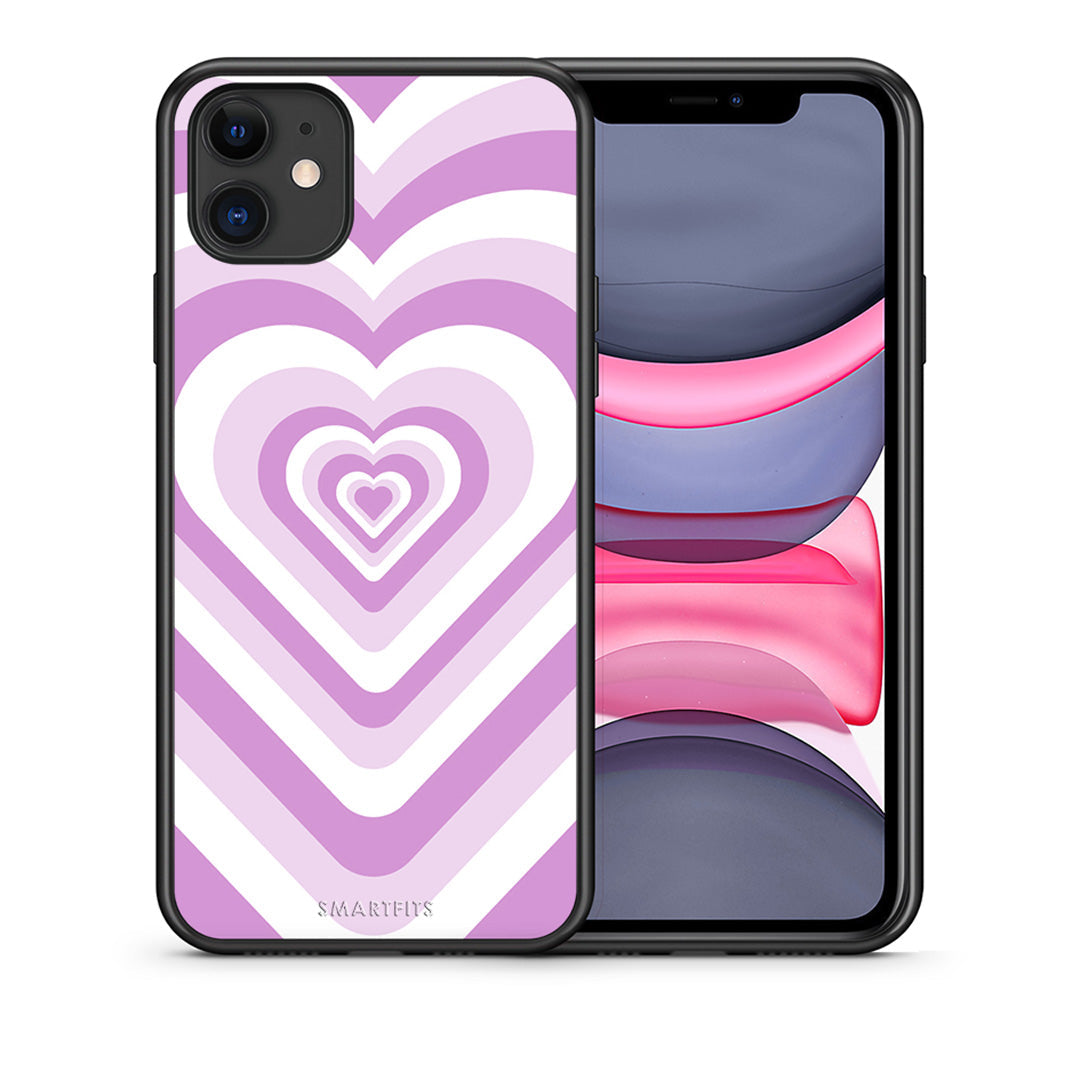 Θήκη iPhone 11 Lilac Hearts από τη Smartfits με σχέδιο στο πίσω μέρος και μαύρο περίβλημα | iPhone 11 Lilac Hearts case with colorful back and black bezels