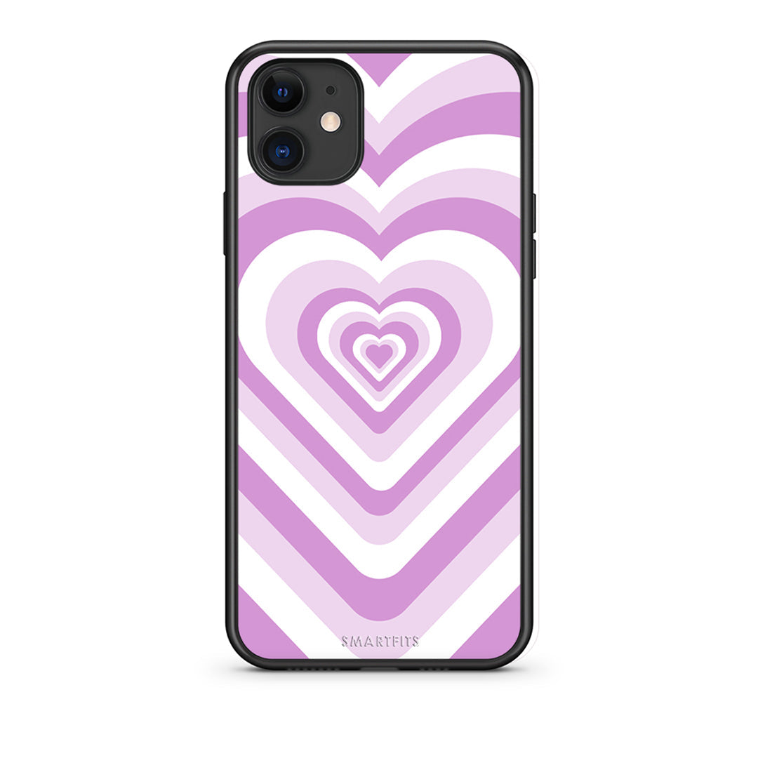 iPhone 11 Lilac Hearts θήκη από τη Smartfits με σχέδιο στο πίσω μέρος και μαύρο περίβλημα | Smartphone case with colorful back and black bezels by Smartfits