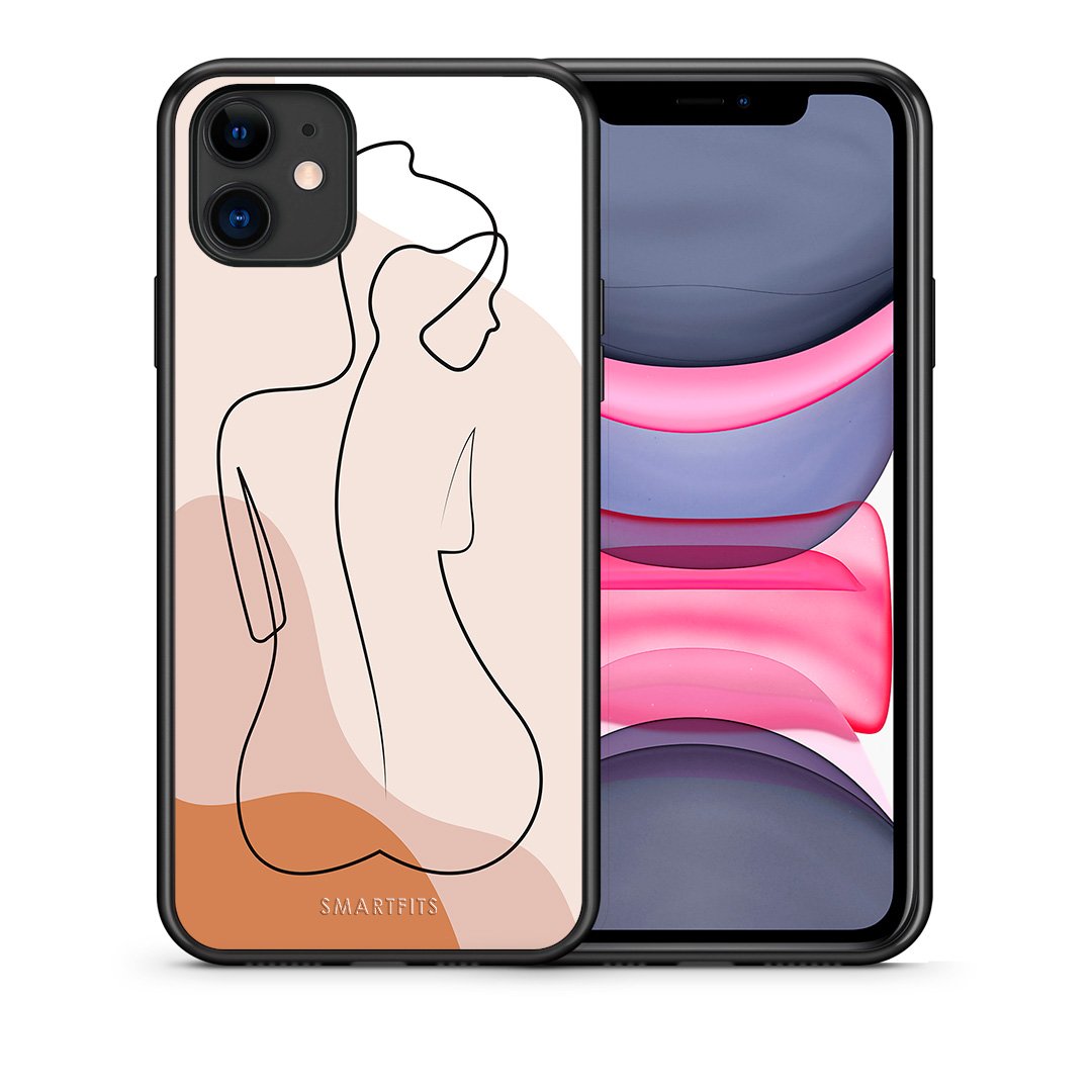 Θήκη iPhone 11 LineArt Woman από τη Smartfits με σχέδιο στο πίσω μέρος και μαύρο περίβλημα | iPhone 11 LineArt Woman case with colorful back and black bezels
