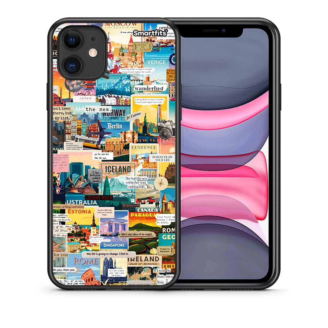 Θήκη iPhone 11 Live To Travel από τη Smartfits με σχέδιο στο πίσω μέρος και μαύρο περίβλημα | iPhone 11 Live To Travel case with colorful back and black bezels