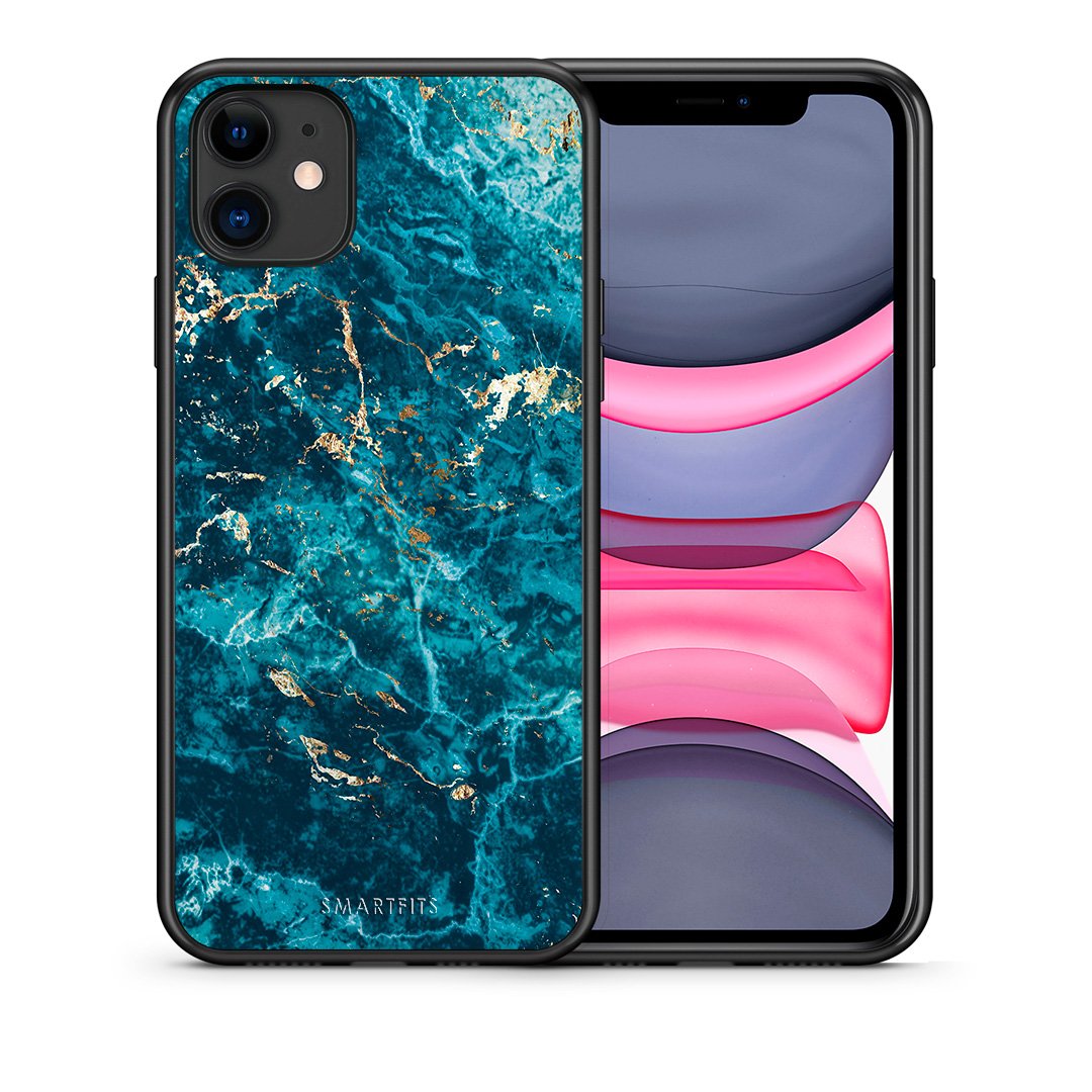 Θήκη iPhone 11 Marble Blue από τη Smartfits με σχέδιο στο πίσω μέρος και μαύρο περίβλημα | iPhone 11 Marble Blue case with colorful back and black bezels