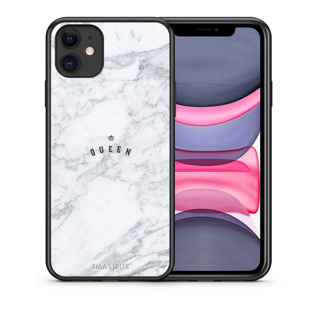 Θήκη iPhone 11 Queen Marble από τη Smartfits με σχέδιο στο πίσω μέρος και μαύρο περίβλημα | iPhone 11 Queen Marble case with colorful back and black bezels