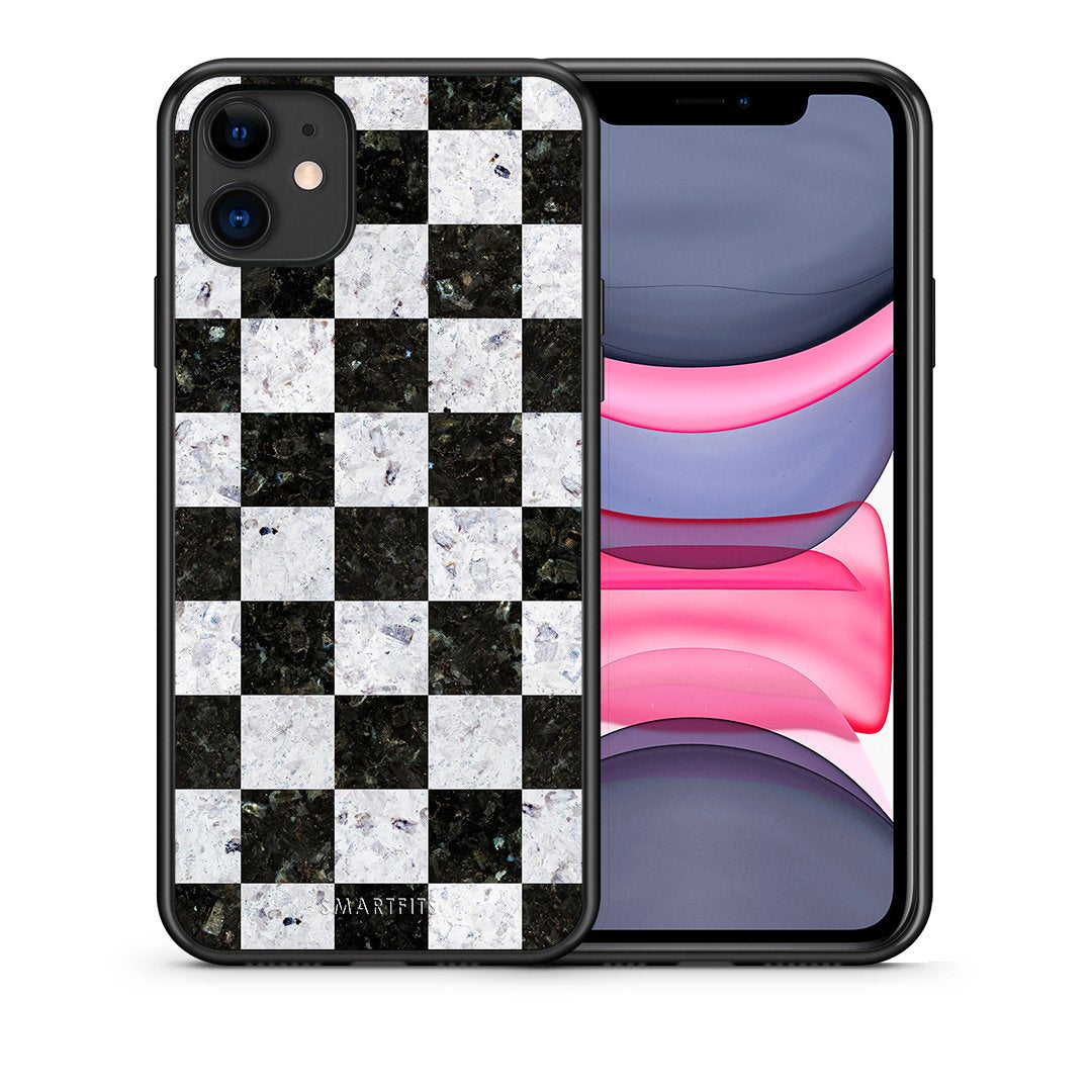Θήκη iPhone 11 Square Geometric Marble από τη Smartfits με σχέδιο στο πίσω μέρος και μαύρο περίβλημα | iPhone 11 Square Geometric Marble case with colorful back and black bezels
