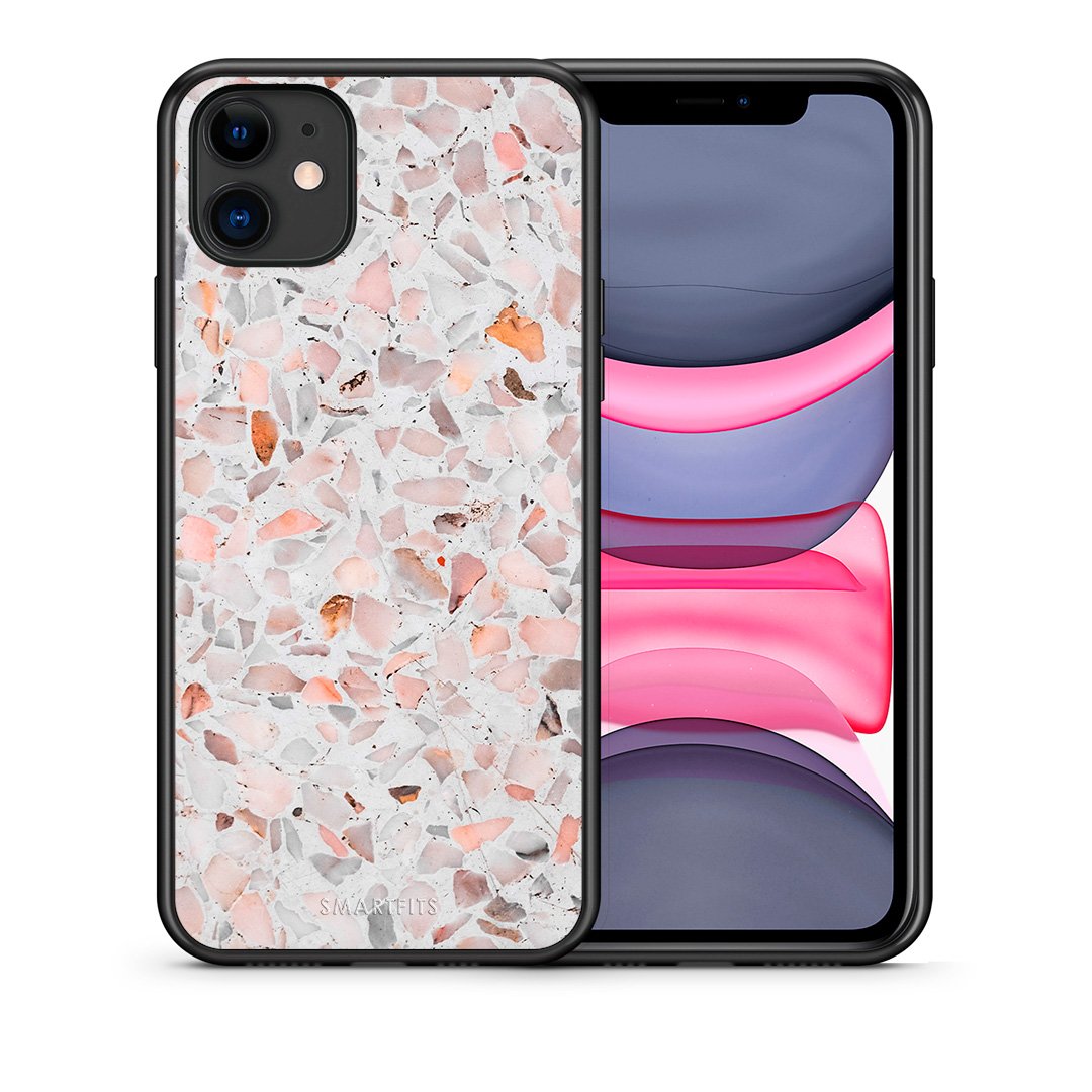 Θήκη iPhone 11 Marble Terrazzo από τη Smartfits με σχέδιο στο πίσω μέρος και μαύρο περίβλημα | iPhone 11 Marble Terrazzo case with colorful back and black bezels